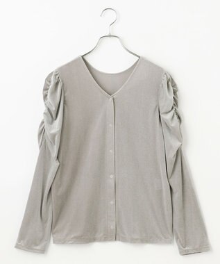 #Newans 【洗濯機可／ 前後着用可】 ギャザースリーブシアーベロアカーディガン ライトグレー