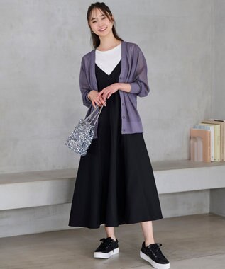 ANY SIS 【洗える】シアーVネック カーディガン パープル