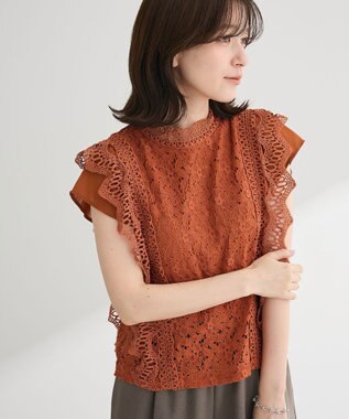 Green Parks ・Ｐｅｔｉｔ　Ｆｌｅｕｒ　フレンチレーシーブラウス Brown