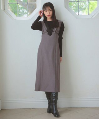 Feroux 美シルエットレース ジャンパースカート グレー系