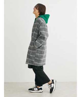 Green Parks コクーンシルエットチェックシャギーコート Black