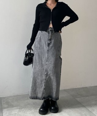 WEGO サークルカットレイヤードデニムロングスカート デニムブラックソノタ