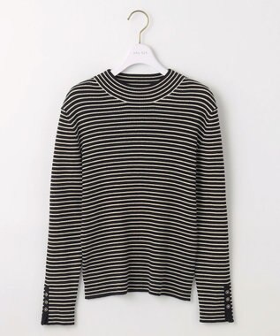 ANY SIS 【洗える】リブインナー ニット ブラック×アイボリーボーダー