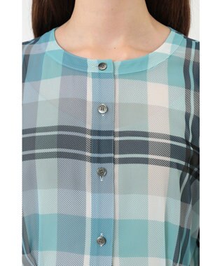 DAKS ビッグトランスチェックシフォンブラウス サックス