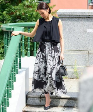 自由区 【洗える】バックサテンジョーゼット  ブラウス ネイビー系