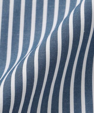 23区 S 【洗える】CANCLINI ポケット付き パールボタン シャツブラウス ブルー×ホワイトストライプ