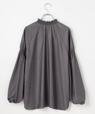 #Newans 【洗濯機可/しわになりにくい】シャーリングネック ボリュームスリーブブラウス チャコール