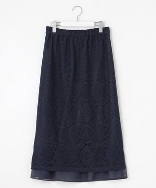 J.PRESS LADIES S 【洗える】ジャカードレース ナロースカート ネイビー系