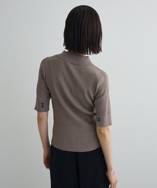 Green Parks ポロ襟5分袖リブニット Gray Beige