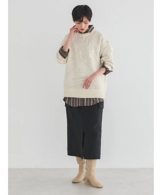 AMERICAN HOLIC パッチワークケーブルニットチュニック Ivory