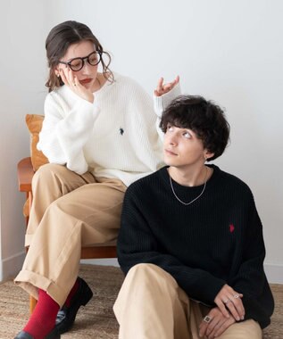 WEGO U.S. POLO ASSN.|別注畔編みニットプルオーバー ベージュ