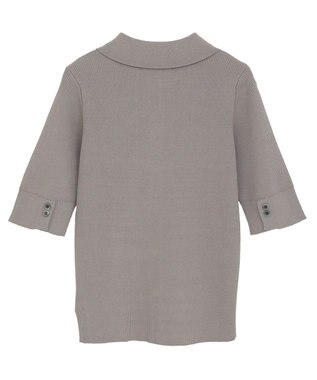 Green Parks ポロ襟5分袖リブニット Gray Beige
