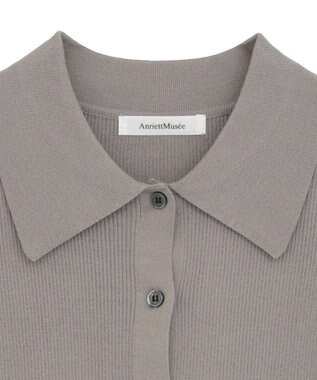 Green Parks ポロ襟5分袖リブニット Gray Beige