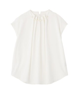YECCA VECCA パールタックフレンチスリーブブラウス Off White