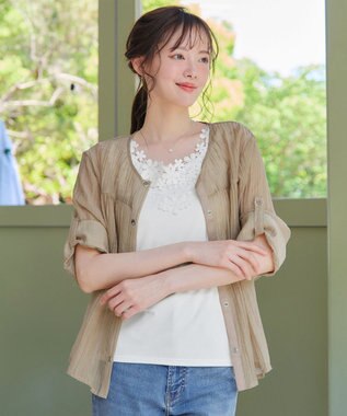 Tiaclasse 【洗える】楊柳バックフリルブルゾン ベージュ
