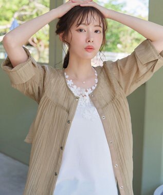 Tiaclasse 【洗える】楊柳バックフリルブルゾン ベージュ