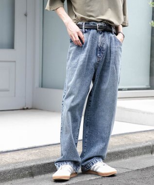 WEGO 【ユニセックス着用ITEM/ウエストゴム/SMLサイズ展開】デニムルーズテーパードパンツ デニム中濃加工色