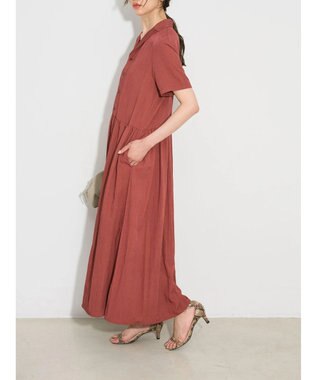 Green Parks ローウエスト切替開襟シャツワンピース Terracotta