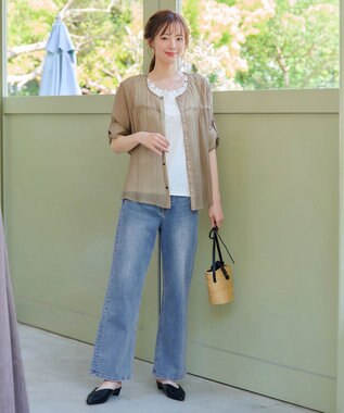 Tiaclasse 【洗える】楊柳バックフリルブルゾン ベージュ