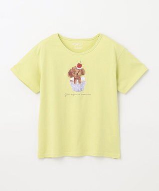 ANY KIDS 水彩風 アニマルプリント Ｔシャツ ライム×イヌ