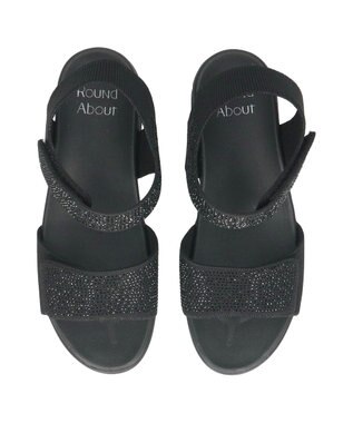 Bridget Birkin 【Round About】ラインストーンアンクルストラップサンダル ブラック雑材
