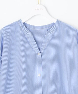 ANY SIS シルケットストライプ スキッパー カットソー ブルーストライプ
