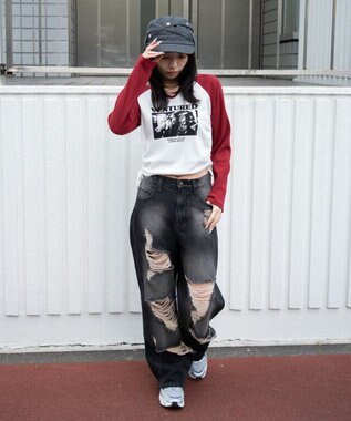 WEGO ダメージストレートデニムパンツ デニムブラックソノタ