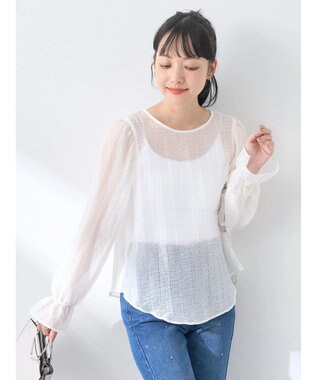 earth music&ecology キャンディースリーブシアーブラウス Off White