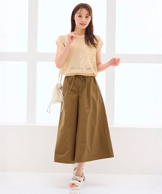 Feroux 【洗える・撥水】レースアップガウチョ ダークブラウン系