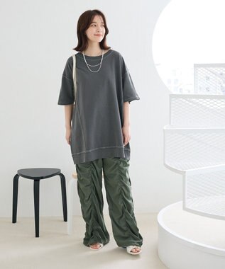 Green Parks ピグメント裏毛切りっぱなしチュニック Brown