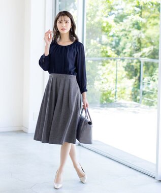 Tiaclasse 【洗える】ブラウスドッキングツイードワンピース ネイビー×ネイビー