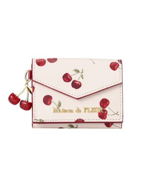 Maison de FLEUR リーフ付きチェリープチウォレット Red