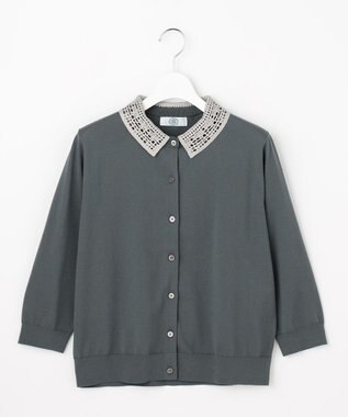 J.PRESS LADIES 【2WAY】レースカラーコンビ カーディガン