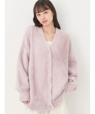 earth music&ecology ロングシャギーＶネックカーディガン Pink Beige