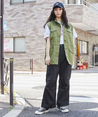 WEGO 【ユニセックス着用ITEM/SMLサイズ展開】ワイドカーゴパンツ ブラック