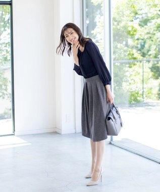 Tiaclasse 【洗える】ブラウスドッキングツイードワンピース ネイビー×ネイビー