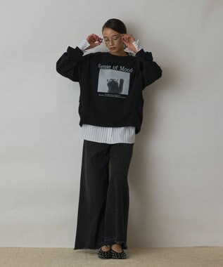 GRACE CONTINENTAL Catphoto裏毛トップ ブラック