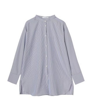 Green Parks レイヤードアソート柄シャツチュニック Stripe Blue