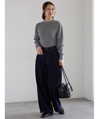 Te chichi 配色レイヤードリブニットプルオーバー グレー