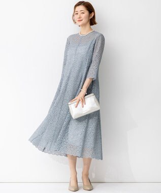 23区 S 【APPLAUDIR】ニュアンスフラワーレース ドレス サックスブルー系