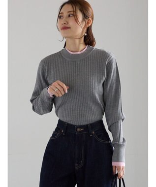 Te chichi 配色レイヤードリブニットプルオーバー グレー