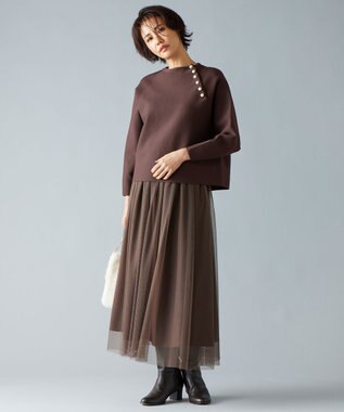 自由区 S ポリエステルホールガーメントラグランボタン ニット ダークブラウン系