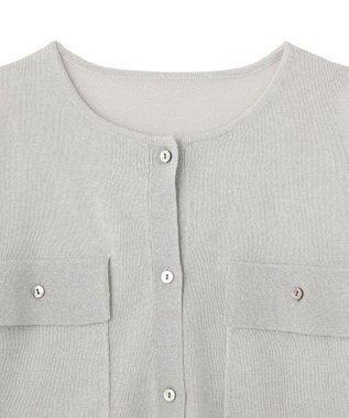 YECCA VECCA ノーカラー7分袖ポケットカーディガン Light Gray