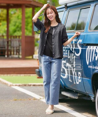 Tiaclasse 【洗える】楊柳バックフリルブルゾン チャコールグレー