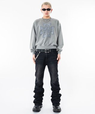 WEGO 【ユニセックス着用ITEM】ブリーチハトメロゴプルオーバー グレー