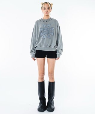 WEGO 【ユニセックス着用ITEM】ブリーチハトメロゴプルオーバー グレー