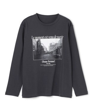 UNFILO コットンスムース グラフィック ロンＴ チャコール(街)