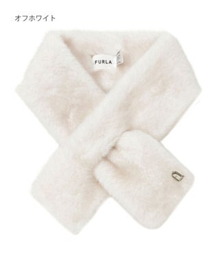 MOONBAT FURLA（フルラ）差し込みファーティペット マフラー アーチロゴ フェイクファー オフホワイト