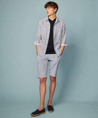 JOSEPH ABBOUD 【ウエストも伸びる！/2WAYストレッチ/清涼】クールサッカー ショーツ ブルー系