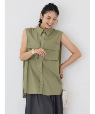 AMERICAN HOLIC ノースリーブＷポケットシャツ Khaki